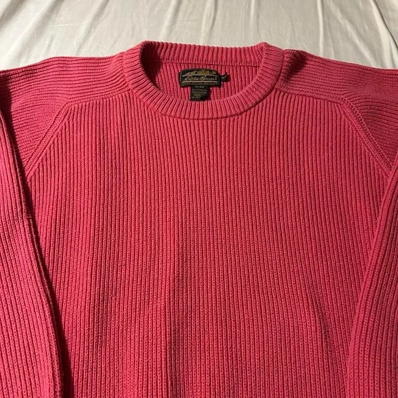 Vintage 90s Eddie Bauer Faded Red Knit Fisherman Sweater Size Medium - Picture 2 of 5
